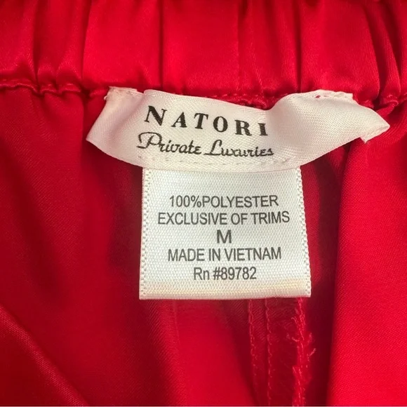 Natori Private Luxuries Pajama Set Women M Top Pants Red Satin Lounge PJ’s Soft - Picture 5 of 8
